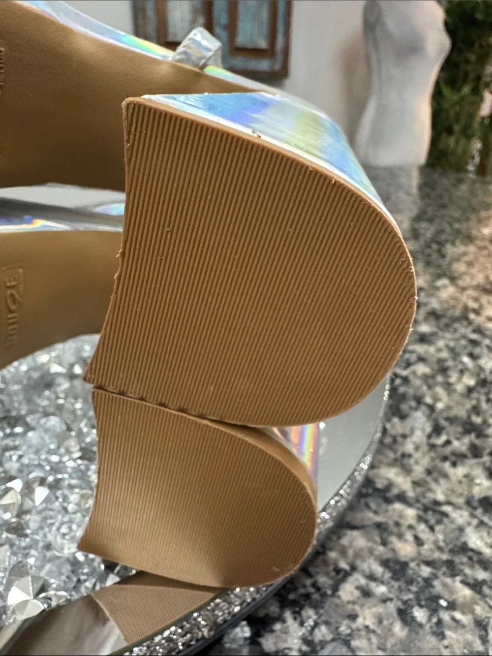 Rouge! Holographic Silver Platform Go-Go Sandals NWOT